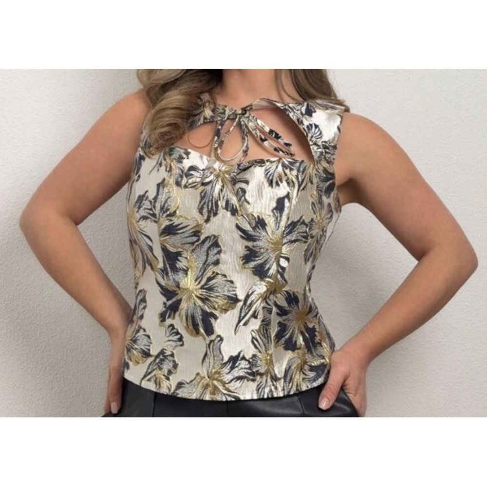 Poeselle Metallic Floral Brocade Crop Top‎ S Regency Royal Luxe Coquette Romance